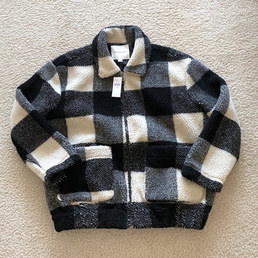 AMERICAN EAGLE Buffalo Fleece Jacket, Black & Cream, M (NWT)